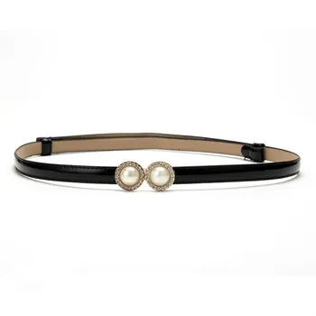 

2019 New Fashion Beading Decor Belt Korea Style Solid PU Leather Belt For Women Simple Elegant Belt Adjustable Small Belt