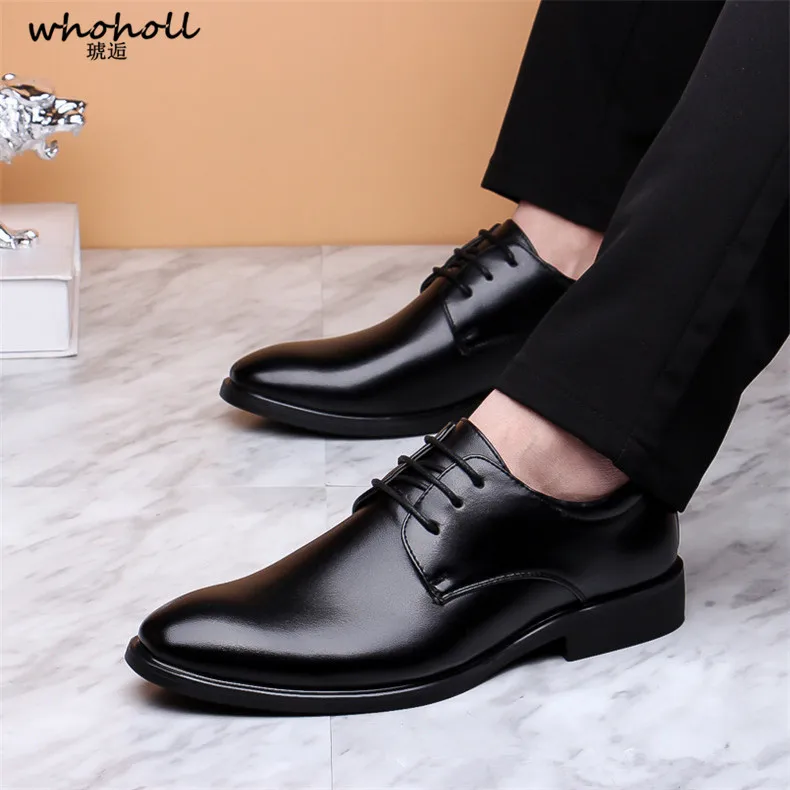 

WHOHOLL 2019 Spring Summer Men's Leather Shoes Inverness Business Formal Dress Shoes Men's Oxfords Solid Black Shoes