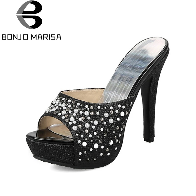 

BONJOMARISA New Fashion Thin High Heels Platform Shoes Woman Casual Summer Best Quality Pumps Big Size 33-43