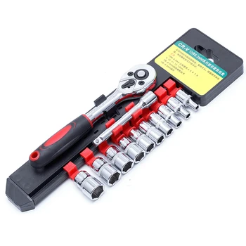 

1/4" Ratchet Wrench Kit Chrome Steel Socket Wrench+Extension Rod +10 Sockets