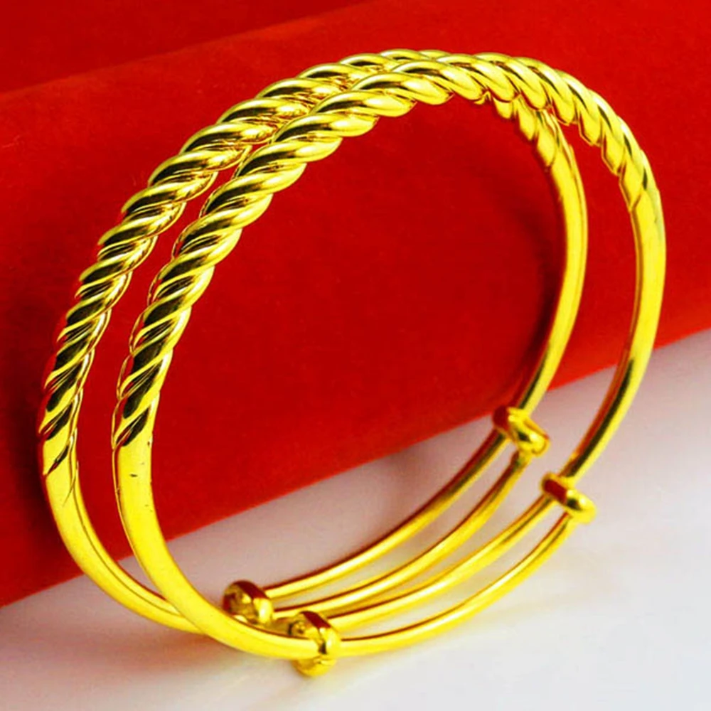

2 pieces Womens Bracelet Yellow Gold Filled Twisted Adjustable Bangle 6cm Wedding Party Accessories