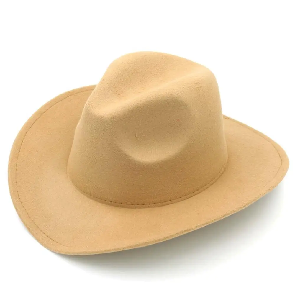 LUCKYLIANJI Трилби шерсть фетровая шляпа ковбоя сплошной цвет Западный бык Джаз Защита от солнца шапки шляпки для мужчин женщин(один размер: 57 см - Цвет: Camel