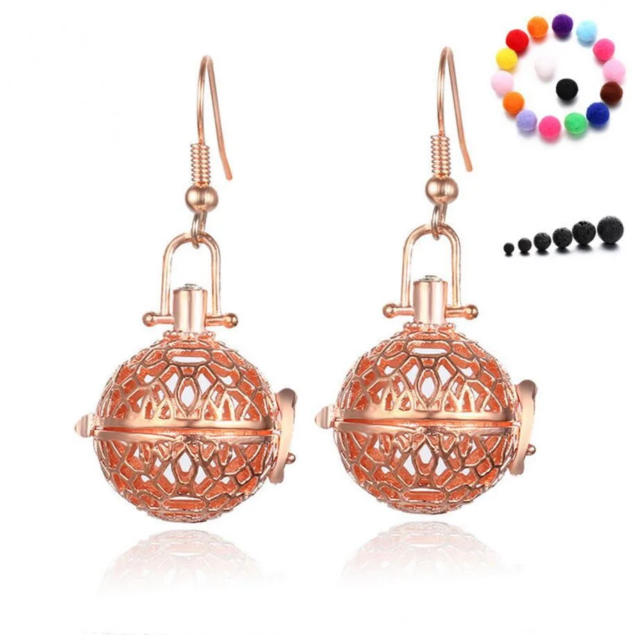 

Mesh Hollowed DIY Locket Box with Felt and Lava Balls Inside Women`s Aroma Diffuser Earrings