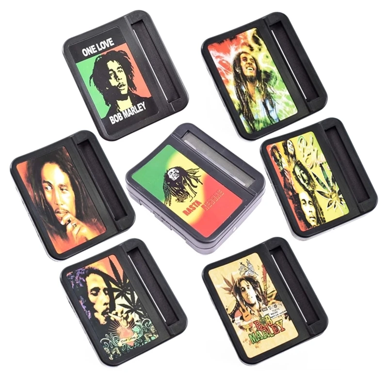 

78mm Bob Marley Sticker Black Plastic Hand Manual Custom Tobacco Smoke Cigarette Making Filling Rolling Roller Machine Box