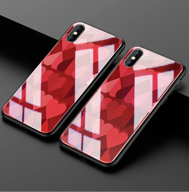 

Tempered glass phone case Red heart cover for iPhone X XR XS Max 8 7 6s Plus 5s for Samsung Galaxy s8 s9 plus s7 Edge cases