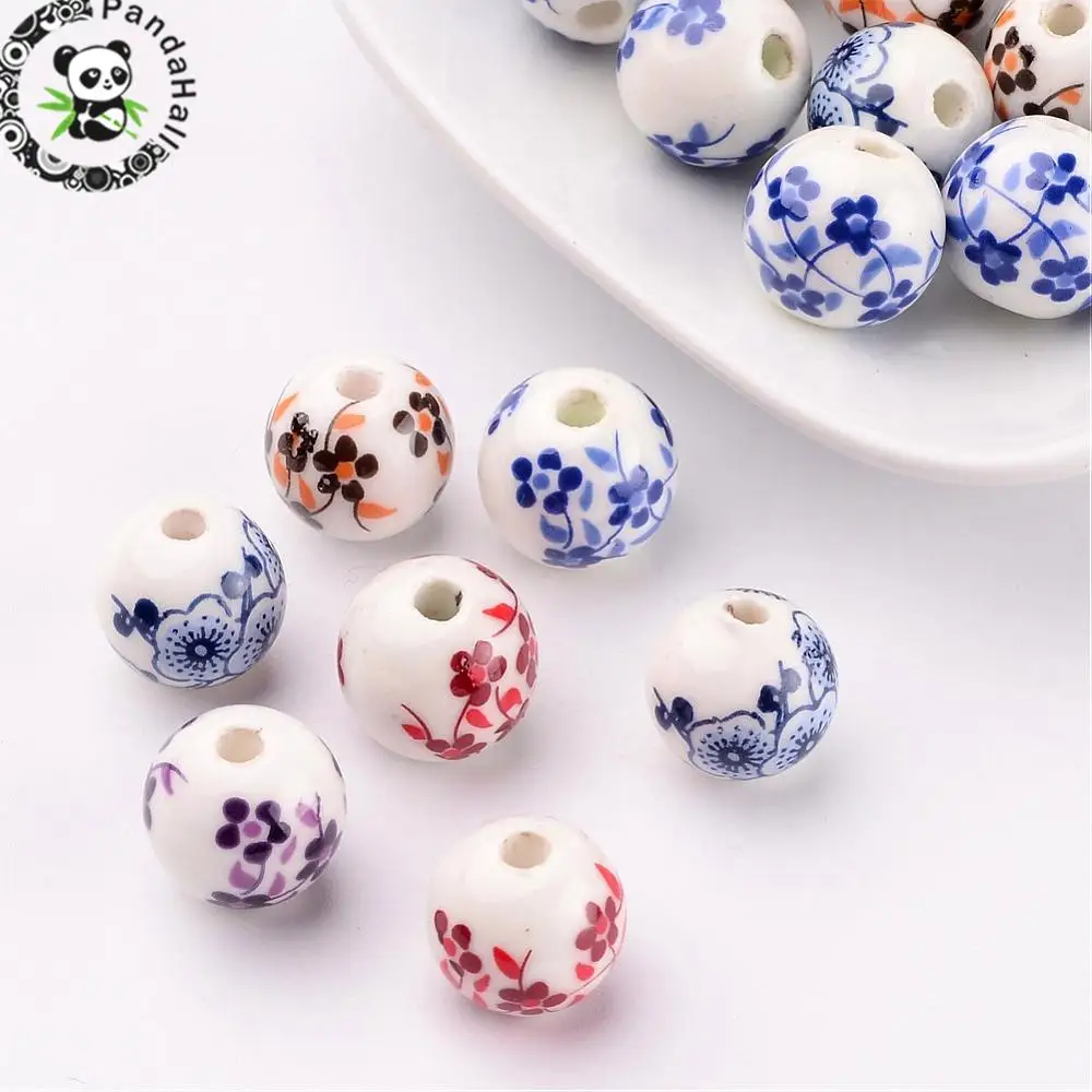 

20pc Mixed Color Handmade Printed Chinese Blue and White Porcelain Style Round Beads For DIY Jewelry Accessories Making,12mm