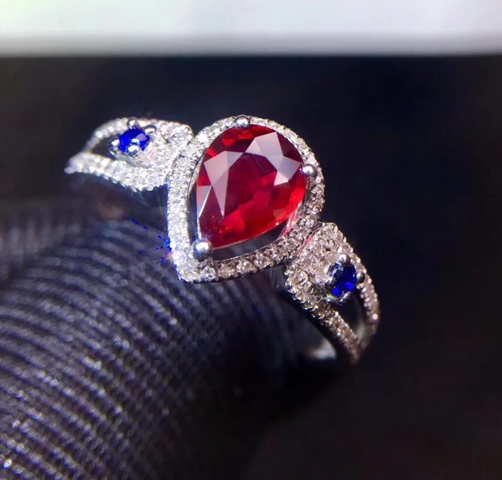 Fine Jewelry чистый 18 K Белый Золотой натуральным голубь кровавый красный рубин 0.73ct бриллианты ювелирные изделия женские кольца для Для женщин Изысканные кольца