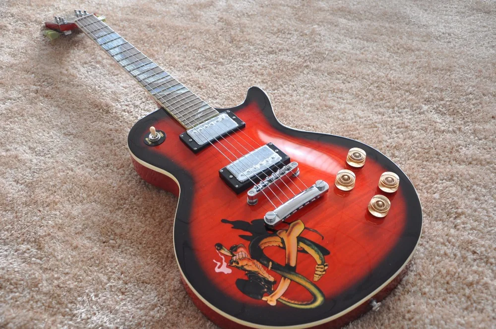 Змея lp custom гитары красный клена черный край змея дизайн на - Цена: 