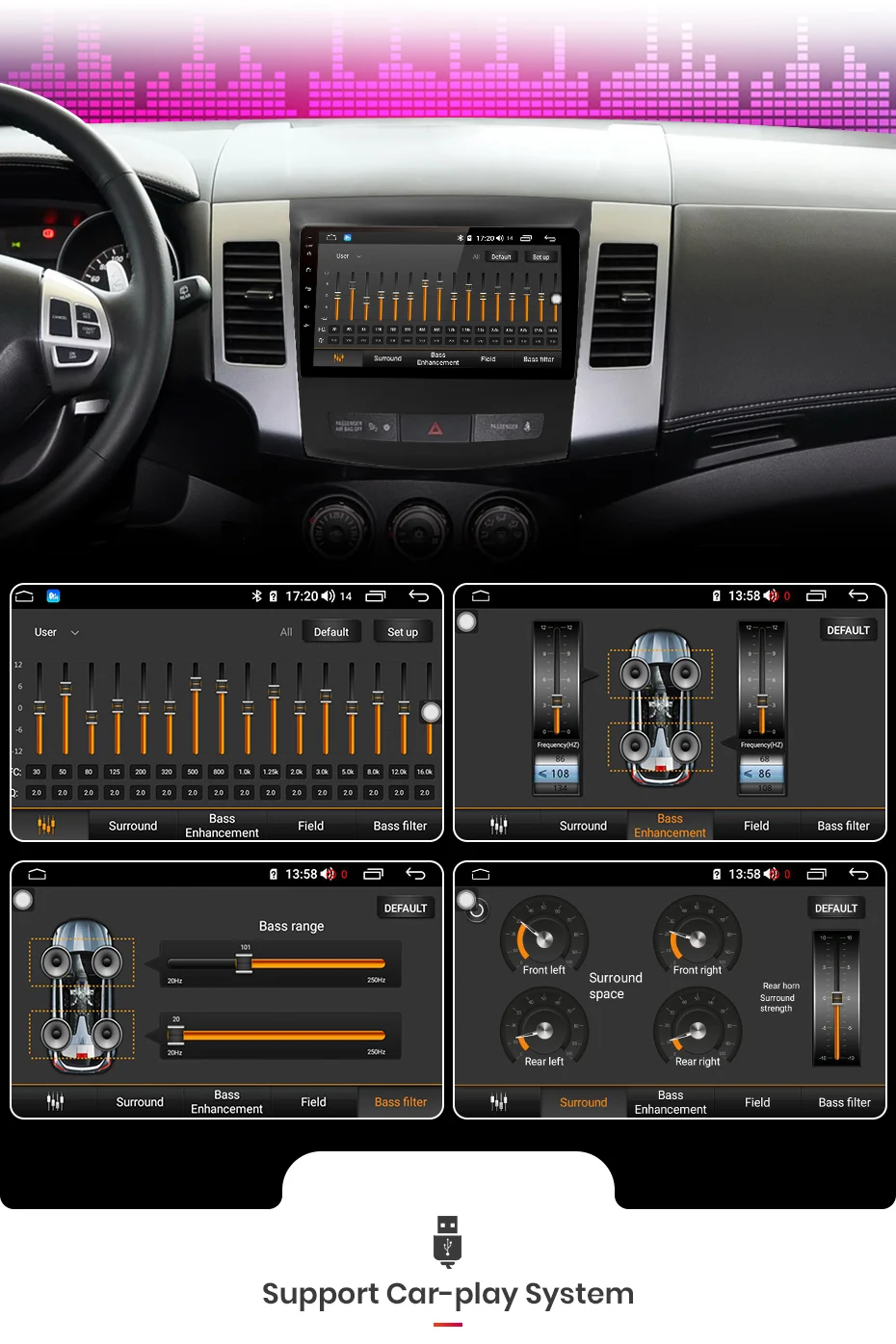 Best AWESAFE 2Din Headunit Android 8.1 4+64G CarPlay Radio Cassette Audio Multimedia Player For Mitsubishi Outlander xl 2 2005-2011 7