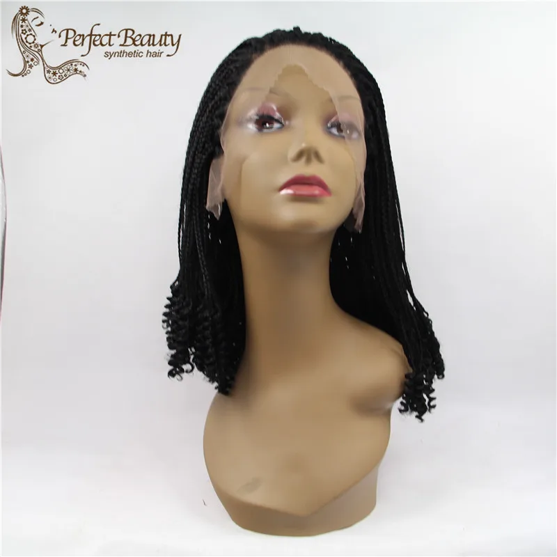 

Natural Black Straight Braided Synthetic Lace Front Wig Heat Resistant Thin Micro Big Box Braids For Black Woman 150 density