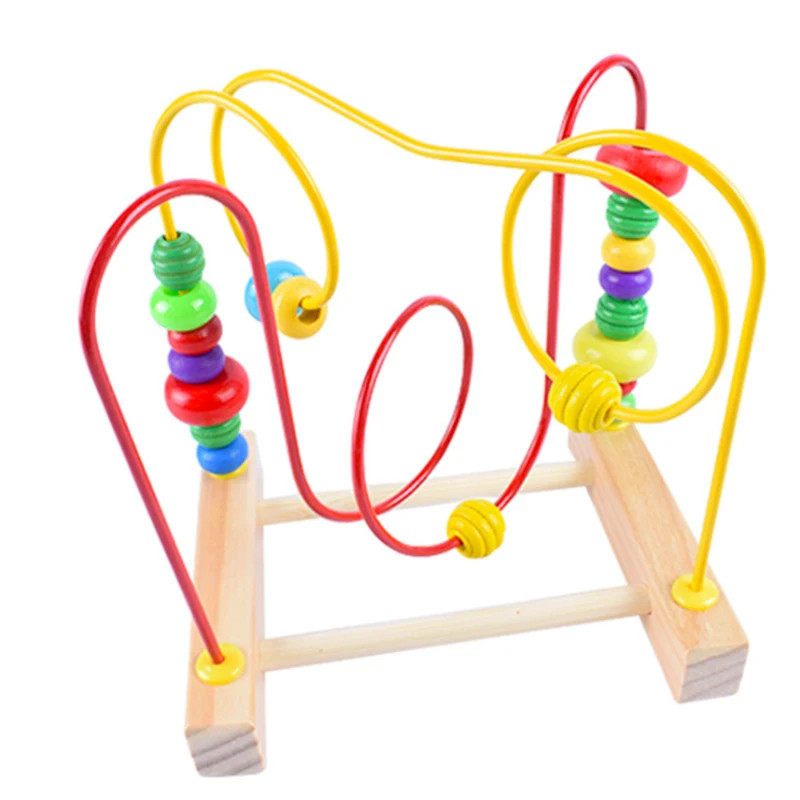 Wooden Baby Math Toys Counting Circles Bead Abacus Wire Maze Roller