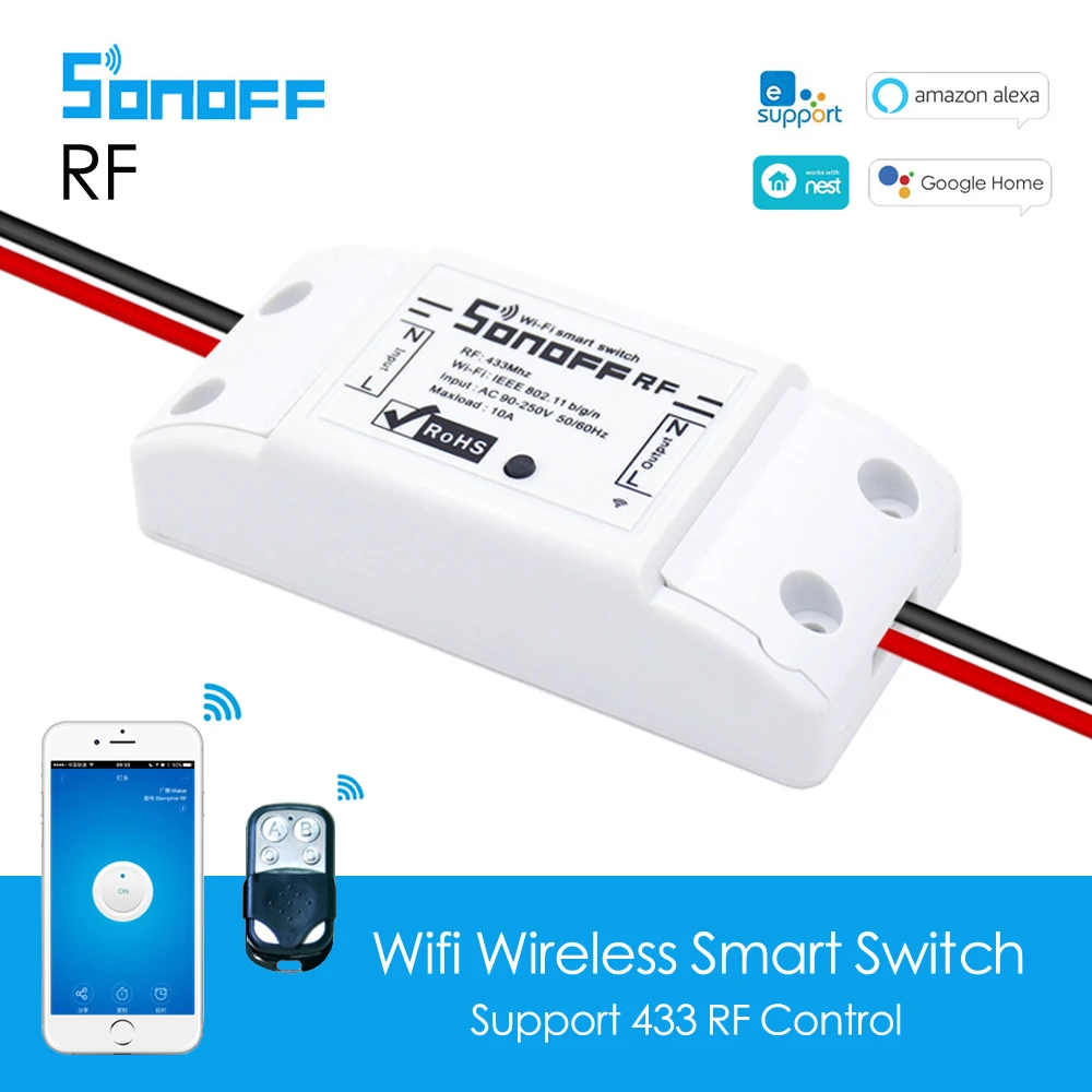 

Sonoff RF Wifi Switch 433MHz RF APP Control Smart Home Automation Work with Alexa Google Home