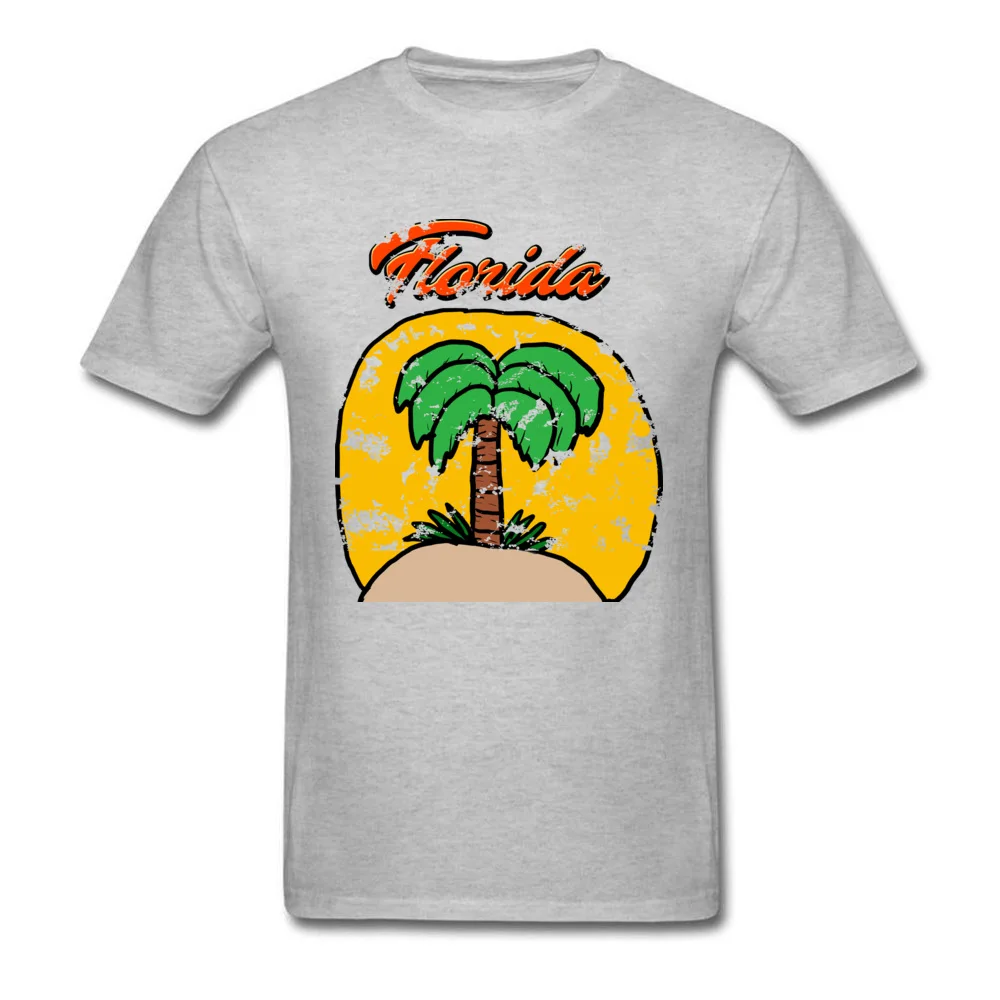 Vintage Florida Design Pure Cotton Student Short Sleeve Tops Shirts Group Lovers Day Tshirts Special Round Neck Tops & Tees Vintage Florida Design grey