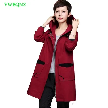 

Add Cotton Windbreaker Coat Women Spring Autumn Loose Long Trench Coats Women's High quality Plus size Hooded Overcoat 4XL A128