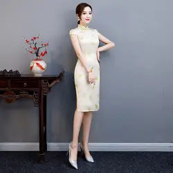 S 3XL по колено винтажное китайское платье ченсам стильное платье 2019 Модные женские район Qipao Тонкий Вечерние платья с пуговицами, Vestido