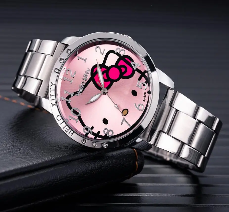 

Hello Kitty Women Watches Fashion Casual Stainless Stainless Woman Watch Stylish Ladies Watch Women Girls Clock Reloj Mujer 2019