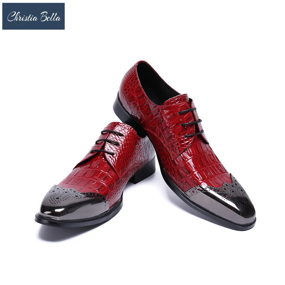 

Christia Bella Business Style Men Lace-Up Dress Shoes Crocodile Pattern Leather Shoes Social Sapatos Men Oxfords Stage Wear
