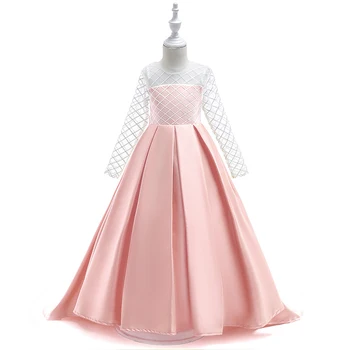 

New Year Girls Tube Top Pink Blue Dresses Clothes Party Girls Longsleeve Big Bow Princess Wedding Party Dress