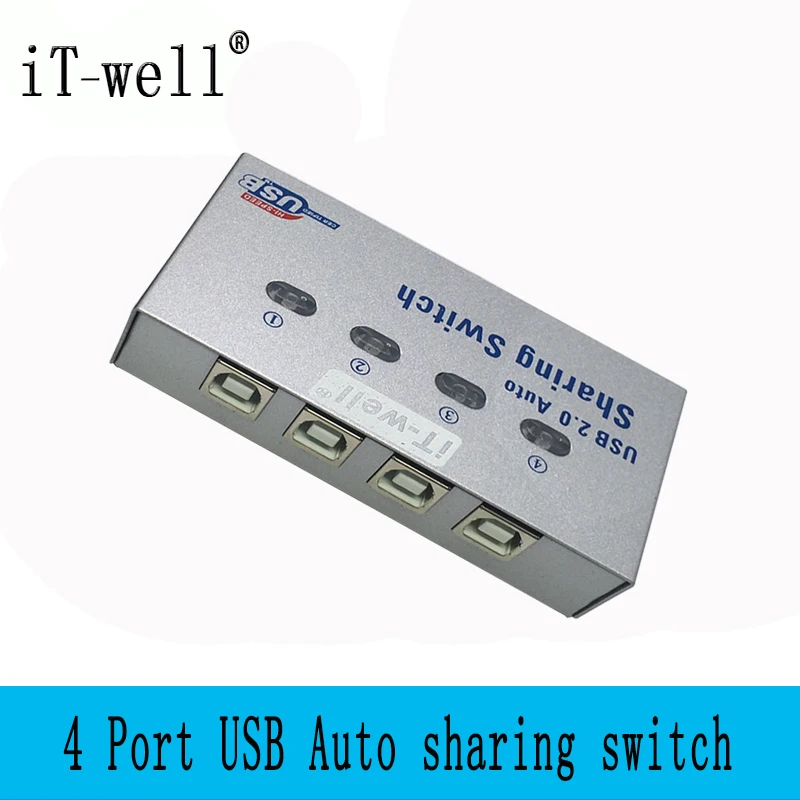 IT well USB KVM Авто переключатель 4 порта сплиттер для компьютера ПК Печать