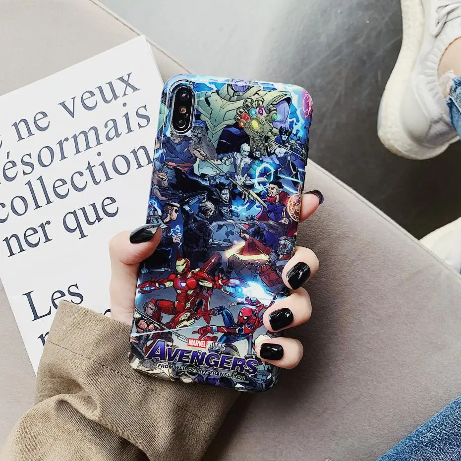 

Marvel soft case for iphone X XS MAX XR 8 7 6 6S plus phone cover IMD silicone Anime Defensive iron Man coque funda Couple capa