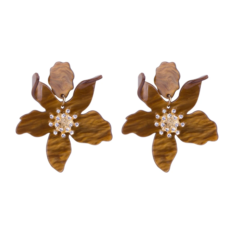 Trendy Big Acrylic Drop Earrings for Women Statement Vintage Wedding Party Earrings Fashion Jewelry Dangle Flowers Brincos - Окраска металла: yellow brown