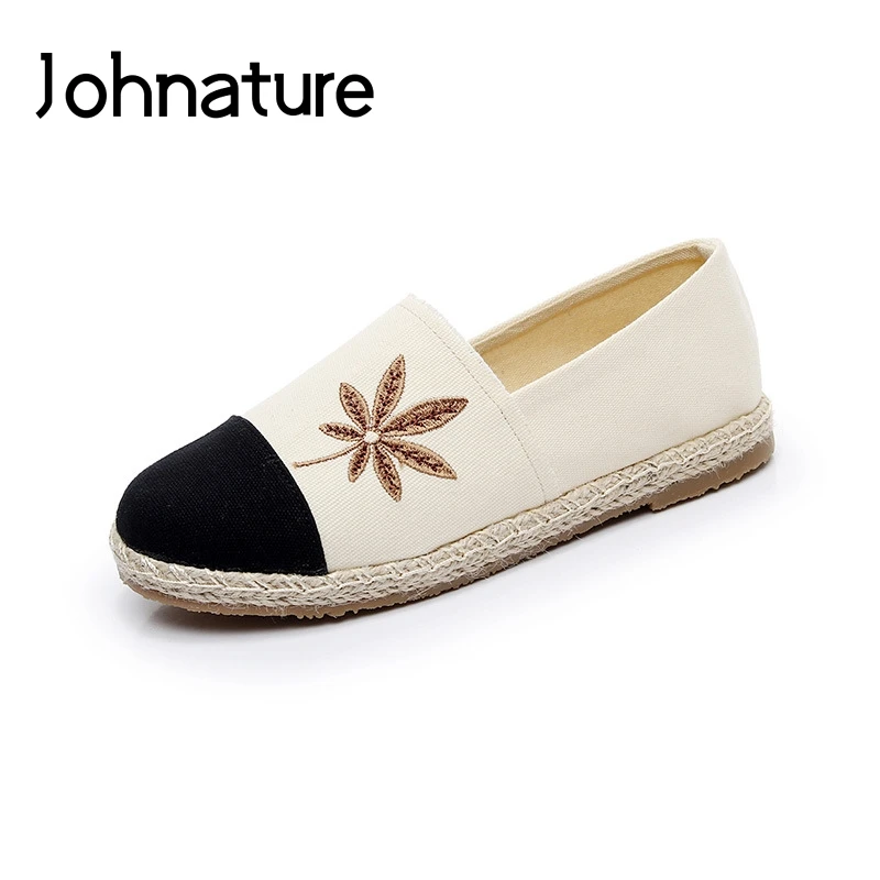 

Johnature 2020 New Spring/summer Handmade Breathable Round Toe Shallow Embroider Clot Linen Cotton Shoes Fisherman Womens Flat
