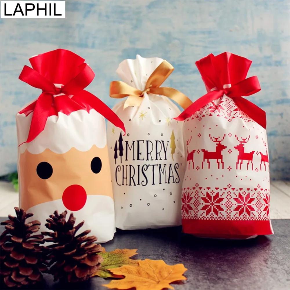 LAPHIL Merry Christmas Gift Bags Santa Claus Xmas Tree Packing Bags Happy New Year 2019 Christmas Candy Bags Navidad 2018