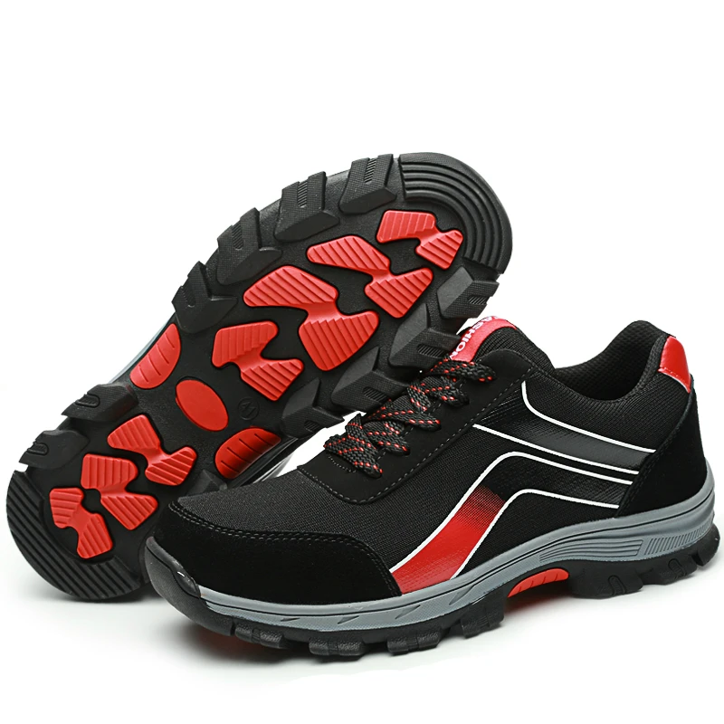 

men large size breathable mesh steel toe cap working safety shoes non-slip platform site tooling ankle summer boots security