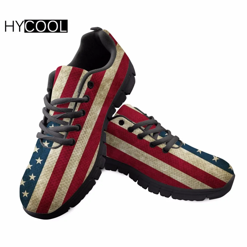 

HYCOOL Men/Women Breathable Running Shoes Female Sneakers For Fitness Printed American National Flag Gym Athletic Mesh Shoes