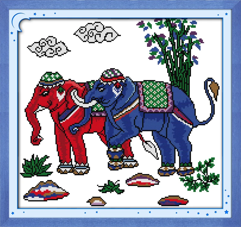 Thailand elephants cross stitch kit 14ct 11ct pre stamped canvas