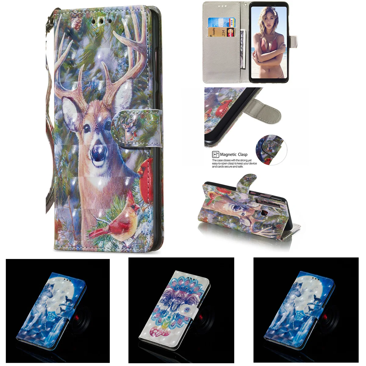 

For Samsung Galaxy A8 2018 A530 A530F Painted Wallet PU A7 Caso 2018 A8 Plus 2018 A730 A730F A9 2018 A9 Star A9s A920F A9200 Cas