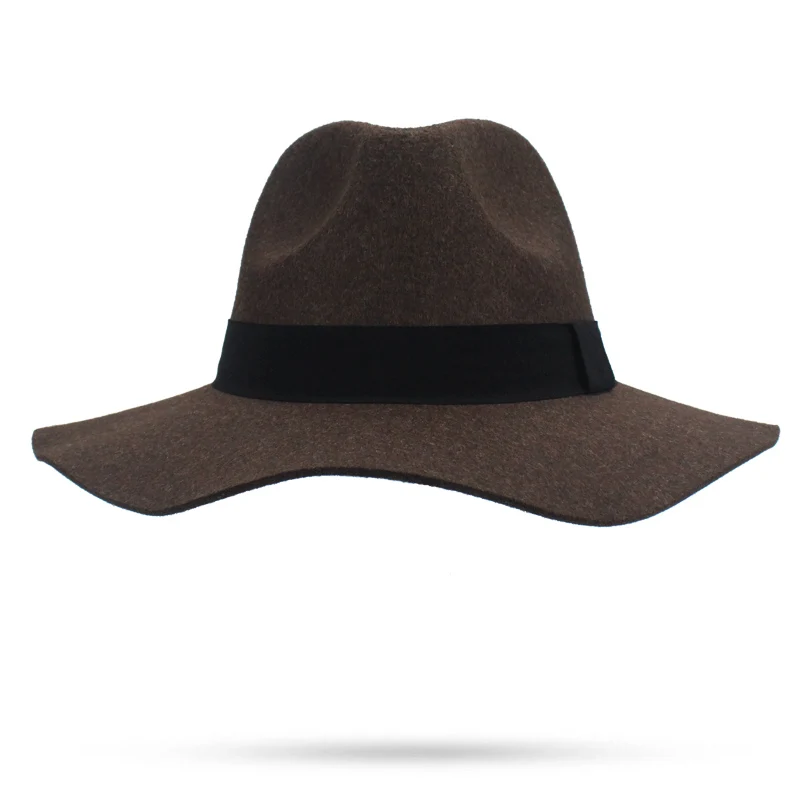 

Men Black Gray Fedora Hat For Women's Faux Wool Wide Brim Jazz Chic Cap Vintage Panama European American Bowler Solid Color Hats