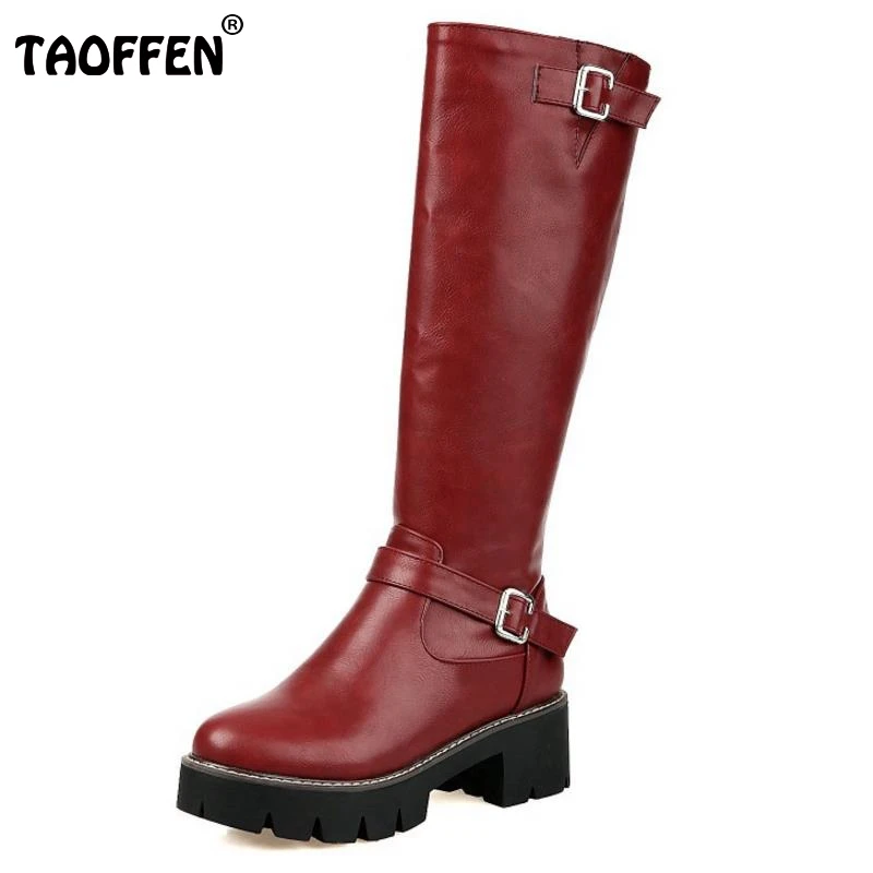 

Woman Round Toe Knee Boots Women Buckle Style Square Heel Bootines Female Fashion Zipper Knight Boot Shoes Woman Size 34-43