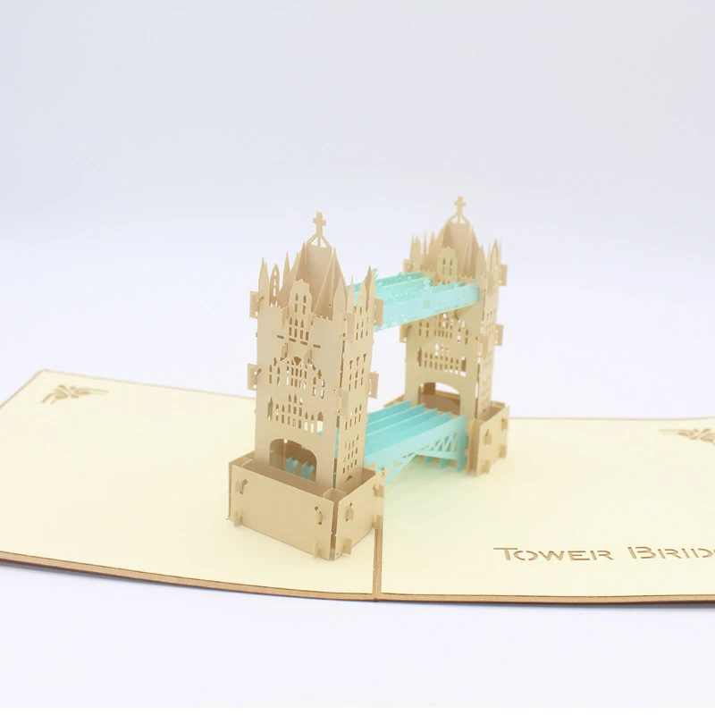  3D Laser Cut Handmade Retro Cover Double Color London Tower Bridge Paper Invitation Greeting Cards  - 33014494081