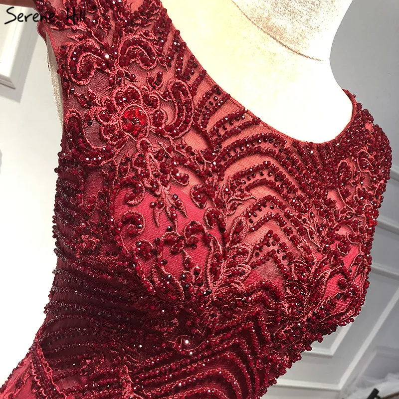 Красное вечернее платье с круглым вырезом и кристаллами в Дубае, новейший дизайн, вечерние платья без рукавов в стиле русалки, настоящая фотография LA60980