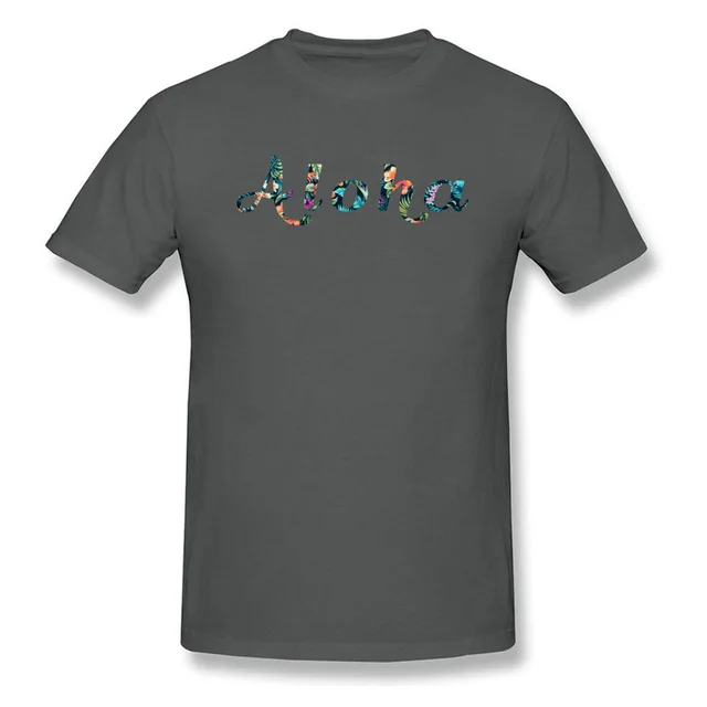 Hawaiian Word Aloha Print Men's White T shirt Tropical Pattern Letter