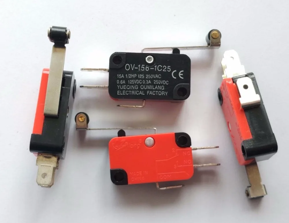 10 Pcs Roller Lever Arm Micro Switches AC 250V V 156 1C25 Black & Redswitch acswitch micro