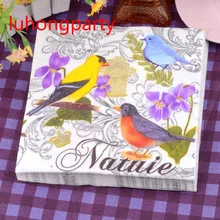FOOD GRADE Floral bird Paper Napkins Food Festive & Party Tissue Napkins Decoupage Decoration Paper 2 packs 20pcs table napkins paper tissue printed flower rose bird servilletas decoupage vintage pink wedding birthday party decoration