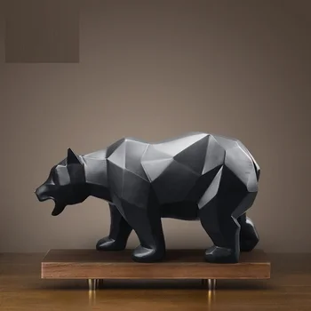 

Modern Resin Black Bear Statues Sculpture Decoration Geometric Crafts Gift Office Statue For Decoration Garden Statue R78