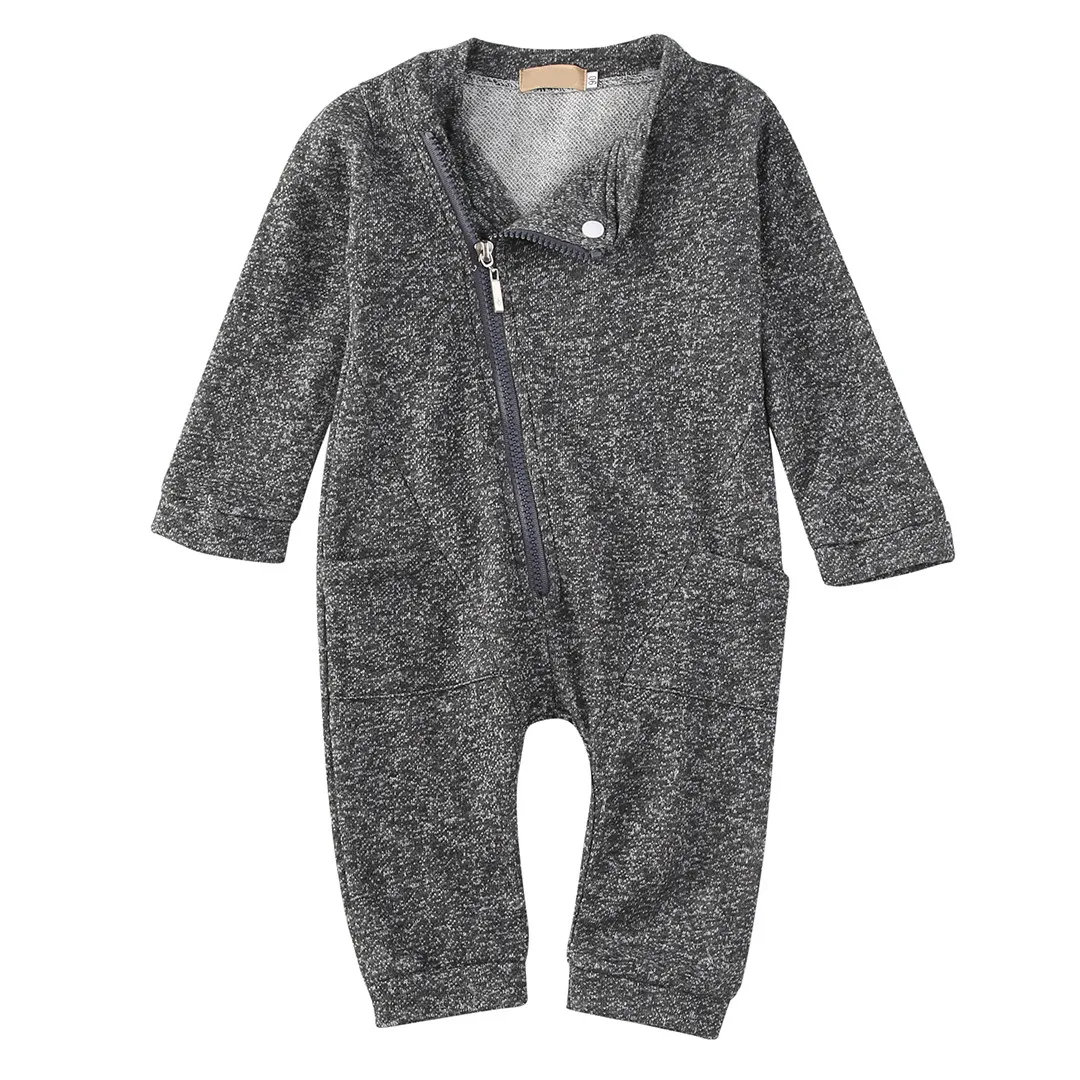 Fashion Newborn Infant Baby Boy One Piece Zipper Romper Long Sleeve