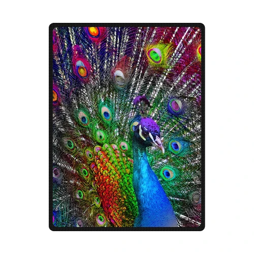 Colorful Beautiful Peacock Customized Unique Fleece Throw Blanket