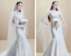 Бесплатная доставка халат де вечер casamento vestido де noiva 2016 новый горячий highneck длинные русалка аппликации свадебные Платья свадебные Платья