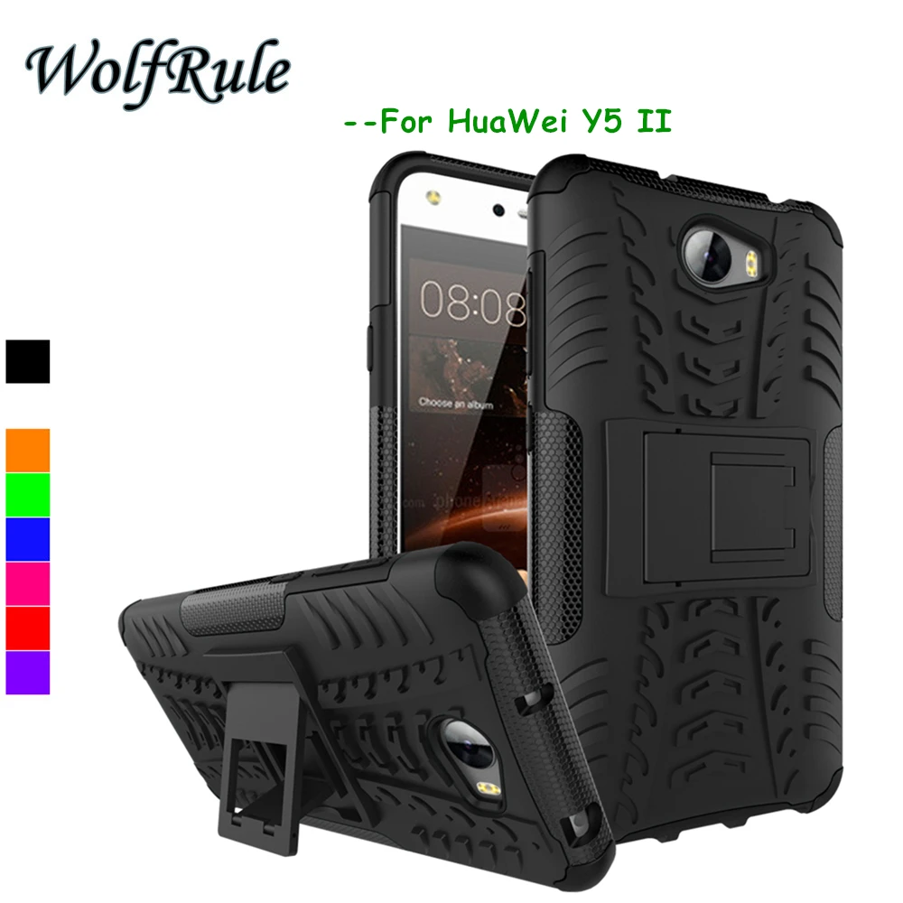 

WolfRule Huawei Y5 II Case Huawei Y5 II Cover ShockProof Silicon+Plastic Phone Kickstand Case For Huawei Y5 II Y 52 Case Funda<