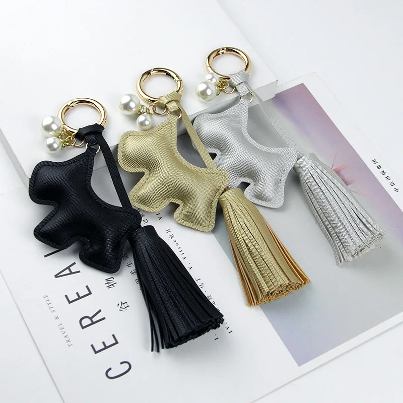 Luxury High Imitation Pearl PU Leather Horse Keychain Animal Tassel Key Ring Holder Women Bags Purse Charm Pendant Key Chains