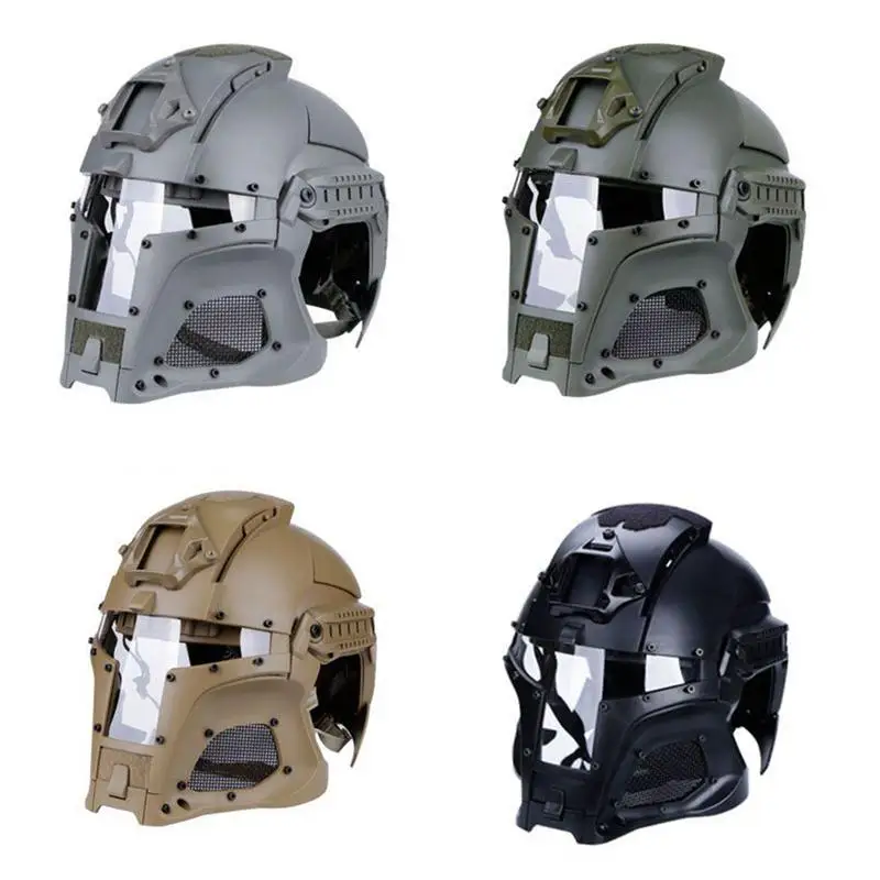 

New Design Outdoor Vintage Climbing Helmet Solid Protective Full Face Mesh Mask Helmet With Goggle Rock Climbing Helmet