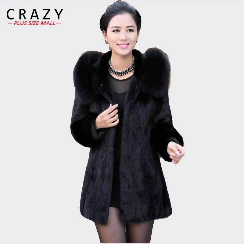 

2019 S - 6XL Women Winter Hooded Fake Fur Coats Plus Size 7XL 5XL Vintage Artificial Black Big Size Faux Fox Fur Coat With Hood
