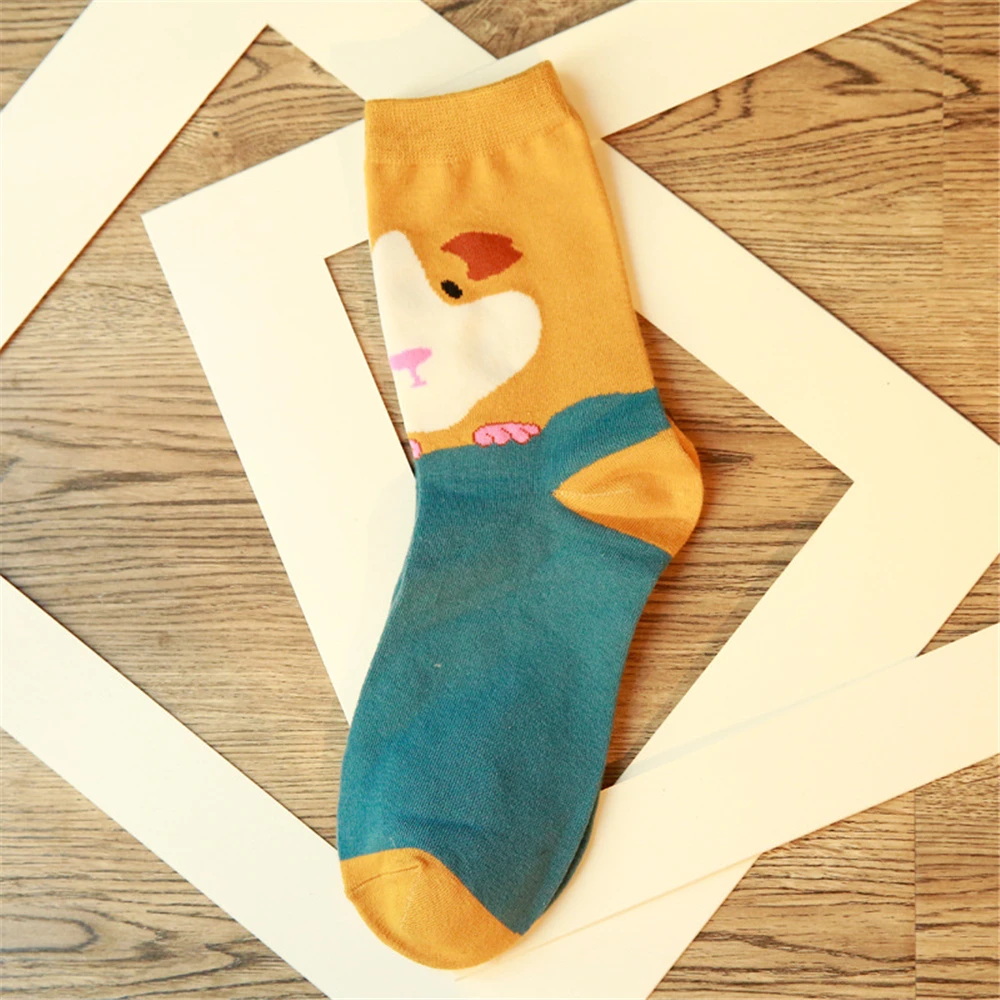 Носки унисекс с забавными животными из мультфильмов теплые мягкие хлопковые носки для девочек в Корейском стиле с милым счастливым котом, хомяком, собакой, 2 шт. = 1 пара