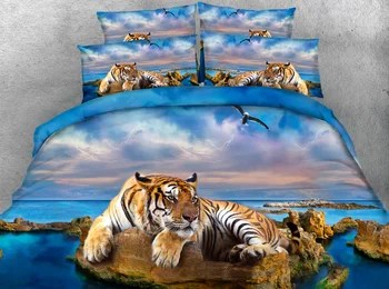 

3D Print Comforter Bedding Sets Twin Full Queen Super Cal King Size Bed Covers Bedspread Tigers Animals Oil Painting Adult Blue