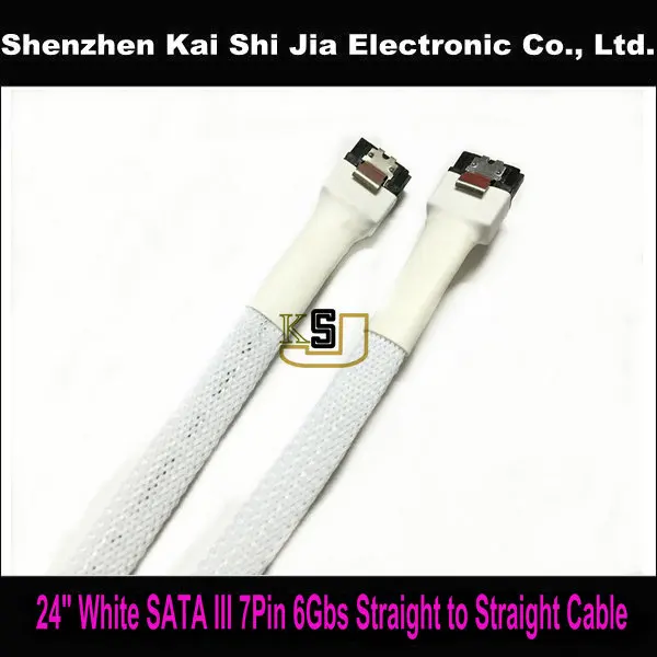 High quality 24" (60cm) White Sleeved SATA III 7Pin SATA 3.0 6Gbps Straight to Straight Data