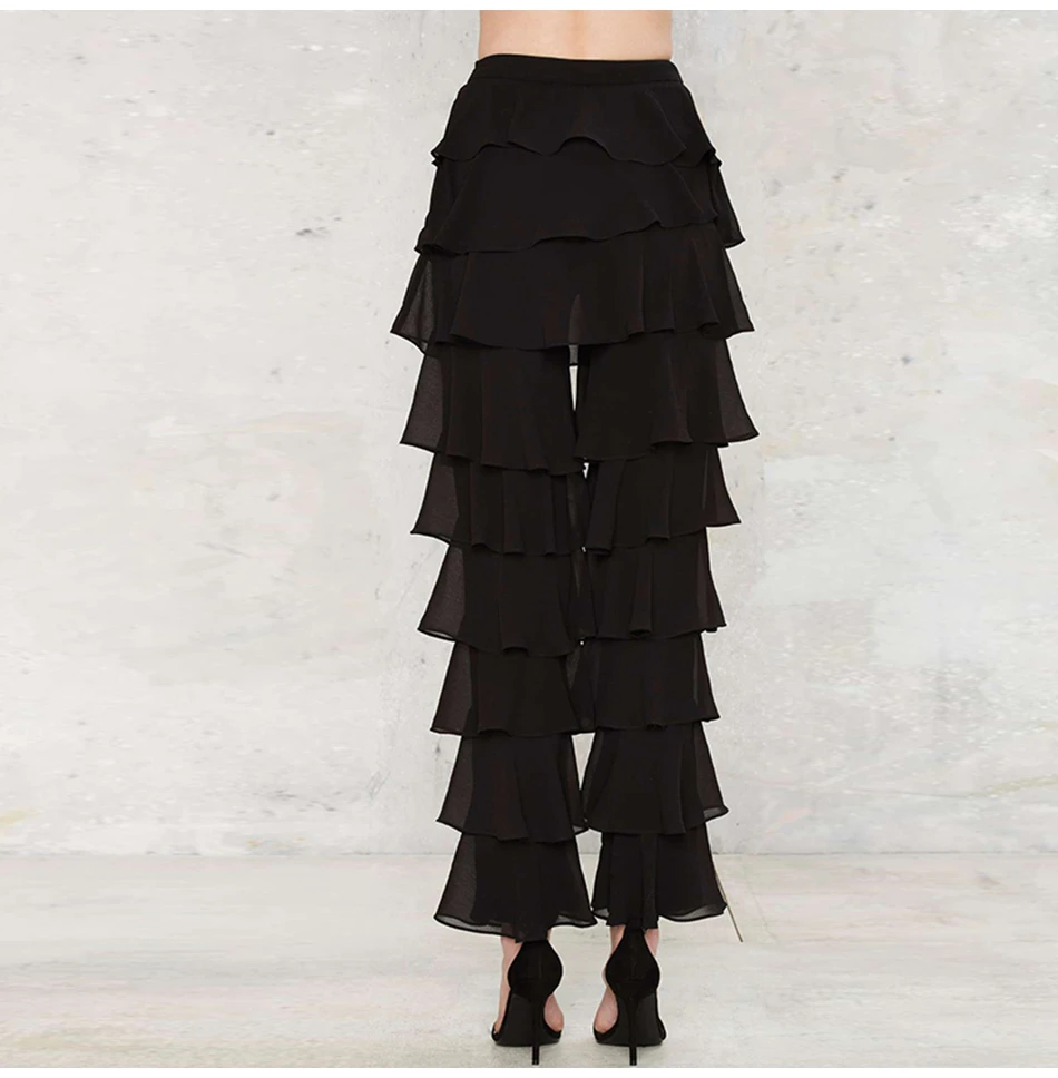 Черные Облегающие многоуровневый взъерошенный брюки женские весенние уличные стильные Многослойные брюки женские осенние модные повседневные сексуальные длинные брюки